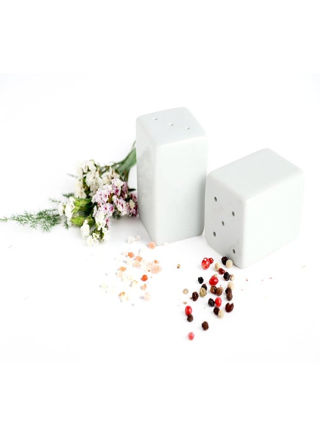 Urban Snackers Porcelain Square Shaped Pepper & Salt Pot, Set of 2, White - Image 1